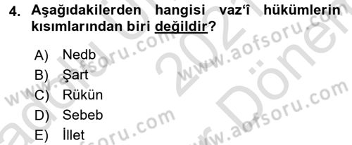İslam Hukukuna Giriş Dersi 2021 - 2022 Yılı (Final) Dönem Sonu Sınav Soruları 4. Soru