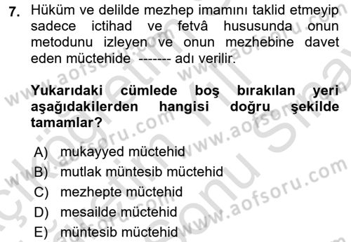 İslam Hukukuna Giriş Dersi 2021 - 2022 Yılı (Final) Dönem Sonu Sınav Soruları 7. Soru