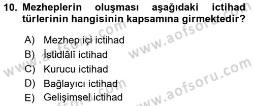 İslam Hukukuna Giriş Dersi 2021 - 2022 Yılı Yaz Okulu Sınav Soruları 10. Soru