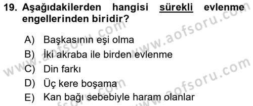 İslam Hukukuna Giriş Dersi 2021 - 2022 Yılı Yaz Okulu Sınavı 19. Soru