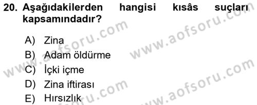 İslam Hukukuna Giriş Dersi 2021 - 2022 Yılı Yaz Okulu Sınav Soruları 20. Soru