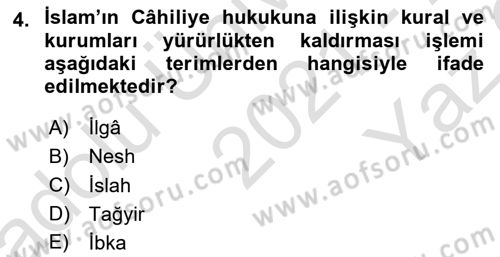 İslam Hukukuna Giriş Dersi 2021 - 2022 Yılı Yaz Okulu Sınav Soruları 4. Soru