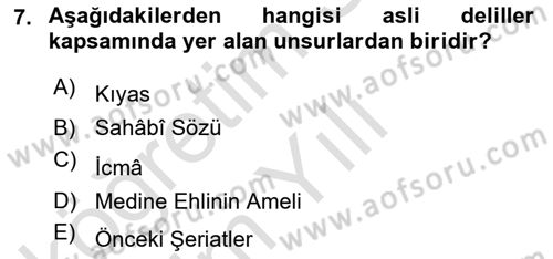 İslam Hukukuna Giriş Dersi 2021 - 2022 Yılı Yaz Okulu Sınav Soruları 7. Soru