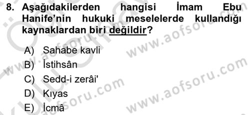 İslam Hukukuna Giriş Dersi 2021 - 2022 Yılı Yaz Okulu Sınav Soruları 8. Soru