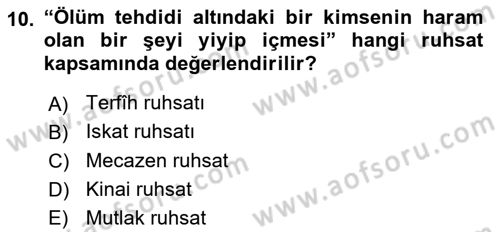 İslam Hukukuna Giriş Dersi 2022 - 2023 Yılı Yaz Okulu Sınav Soruları 10. Soru