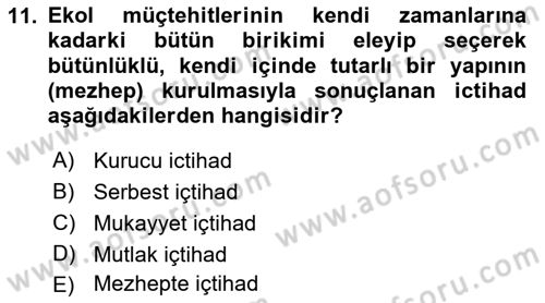İslam Hukukuna Giriş Dersi 2022 - 2023 Yılı Yaz Okulu Sınav Soruları 11. Soru