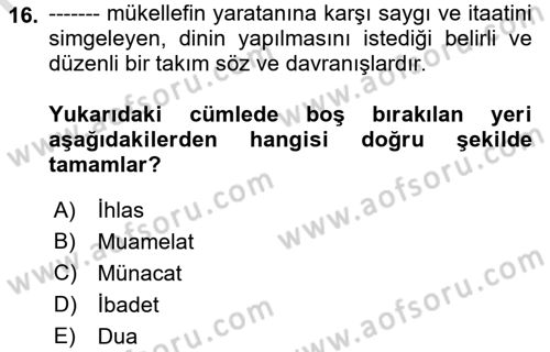 İslam Hukukuna Giriş Dersi 2022 - 2023 Yılı Yaz Okulu Sınav Soruları 16. Soru