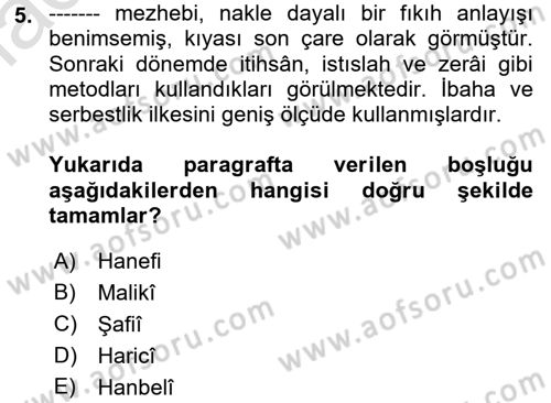 İslam Hukukuna Giriş Dersi 2022 - 2023 Yılı Yaz Okulu Sınav Soruları 5. Soru