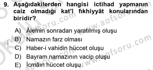 İslam Hukukuna Giriş Dersi 2022 - 2023 Yılı Yaz Okulu Sınav Soruları 9. Soru