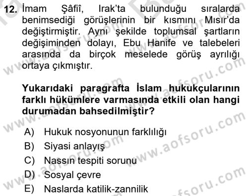 İslam Hukukuna Giriş Dersi 2023 - 2024 Yılı (Vize) Ara Sınav Soruları 12. Soru