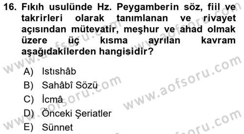 İslam Hukukuna Giriş Dersi 2023 - 2024 Yılı (Vize) Ara Sınav Soruları 16. Soru