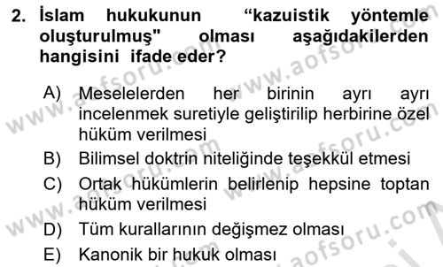 İslam Hukukuna Giriş Dersi 2023 - 2024 Yılı (Vize) Ara Sınav Soruları 2. Soru