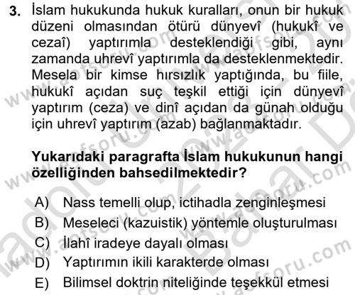 İslam Hukukuna Giriş Dersi 2023 - 2024 Yılı (Vize) Ara Sınav Soruları 3. Soru