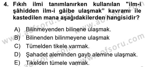 İslam Hukukuna Giriş Dersi 2023 - 2024 Yılı (Vize) Ara Sınav Soruları 4. Soru