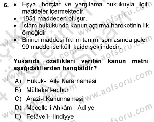 İslam Hukukuna Giriş Dersi 2023 - 2024 Yılı (Vize) Ara Sınav Soruları 6. Soru