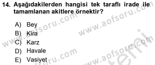 İslam Hukukuna Giriş Dersi 2023 - 2024 Yılı (Final) Dönem Sonu Sınav Soruları 14. Soru