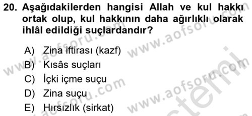 İslam Hukukuna Giriş Dersi 2023 - 2024 Yılı (Final) Dönem Sonu Sınav Soruları 20. Soru