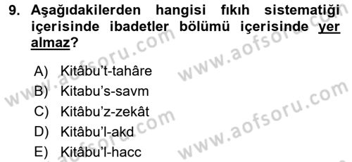 İslam Hukukuna Giriş Dersi 2023 - 2024 Yılı (Final) Dönem Sonu Sınav Soruları 9. Soru