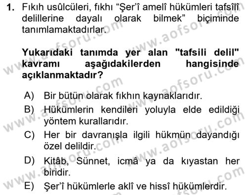 İslam Hukukuna Giriş Dersi 2024 - 2025 Yılı (Vize) Ara Sınav Soruları 1. Soru