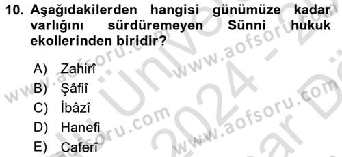 İslam Hukukuna Giriş Dersi 2024 - 2025 Yılı (Vize) Ara Sınav Soruları 10. Soru