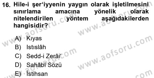 İslam Hukukuna Giriş Dersi 2024 - 2025 Yılı (Vize) Ara Sınav Soruları 16. Soru