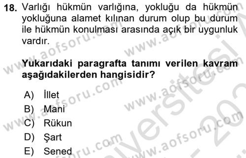 İslam Hukukuna Giriş Dersi 2024 - 2025 Yılı (Vize) Ara Sınav Soruları 18. Soru