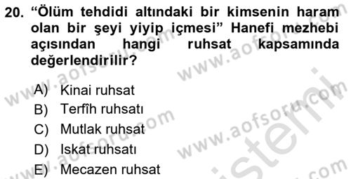 İslam Hukukuna Giriş Dersi 2024 - 2025 Yılı (Vize) Ara Sınav Soruları 20. Soru
