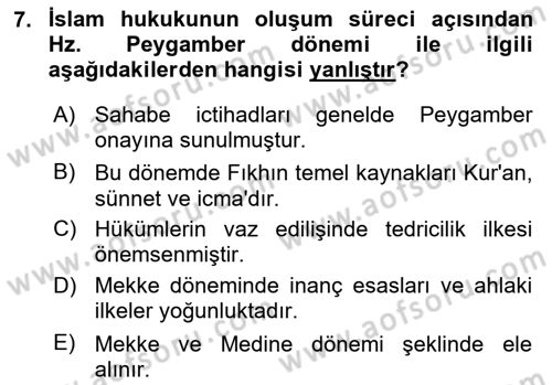 İslam Hukukuna Giriş Dersi 2024 - 2025 Yılı (Vize) Ara Sınav Soruları 7. Soru