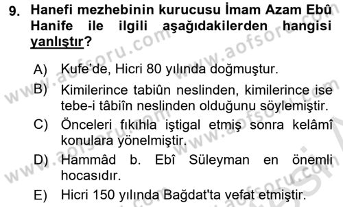 İslam Hukukuna Giriş Dersi 2024 - 2025 Yılı (Vize) Ara Sınav Soruları 9. Soru