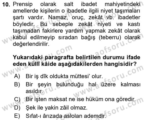 İslam Hukukuna Giriş Dersi 2024 - 2025 Yılı (Final) Dönem Sonu Sınav Soruları 10. Soru
