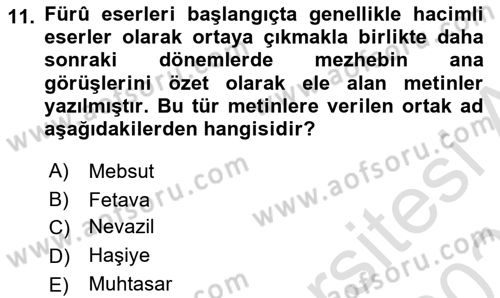 İslam Hukukuna Giriş Dersi 2024 - 2025 Yılı (Final) Dönem Sonu Sınav Soruları 11. Soru