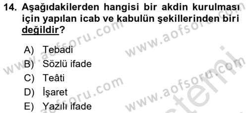 İslam Hukukuna Giriş Dersi 2024 - 2025 Yılı (Final) Dönem Sonu Sınav Soruları 14. Soru
