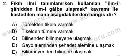 İslam Hukukuna Giriş Dersi 2024 - 2025 Yılı (Final) Dönem Sonu Sınav Soruları 2. Soru