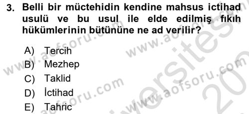 İslam Hukukuna Giriş Dersi 2024 - 2025 Yılı (Final) Dönem Sonu Sınav Soruları 3. Soru