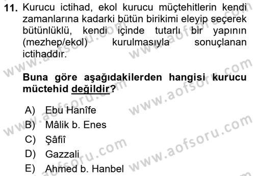 İslam Hukukuna Giriş Dersi 2024 - 2025 Yılı Yaz Okulu Sınav Soruları 11. Soru