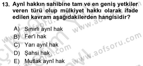 İslam Hukukuna Giriş Dersi 2024 - 2025 Yılı Yaz Okulu Sınav Soruları 13. Soru