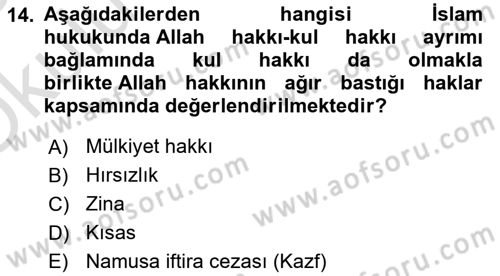 İslam Hukukuna Giriş Dersi 2024 - 2025 Yılı Yaz Okulu Sınav Soruları 14. Soru