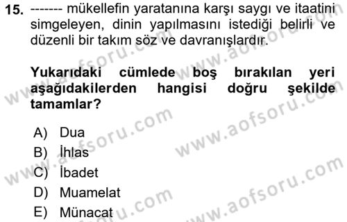 İslam Hukukuna Giriş Dersi 2024 - 2025 Yılı Yaz Okulu Sınav Soruları 15. Soru