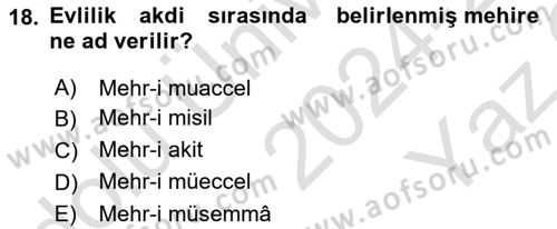 İslam Hukukuna Giriş Dersi 2024 - 2025 Yılı Yaz Okulu Sınav Soruları 18. Soru