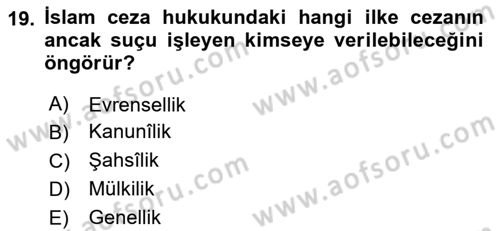 İslam Hukukuna Giriş Dersi 2024 - 2025 Yılı Yaz Okulu Sınav Soruları 19. Soru