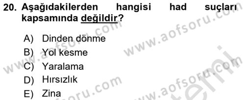 İslam Hukukuna Giriş Dersi 2024 - 2025 Yılı Yaz Okulu Sınav Soruları 20. Soru