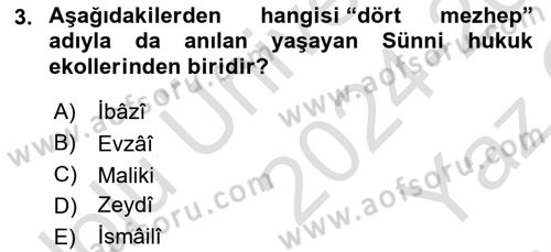 İslam Hukukuna Giriş Dersi 2024 - 2025 Yılı Yaz Okulu Sınav Soruları 3. Soru