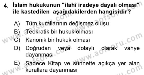 İslam Hukukuna Giriş Dersi 2024 - 2025 Yılı Yaz Okulu Sınav Soruları 4. Soru