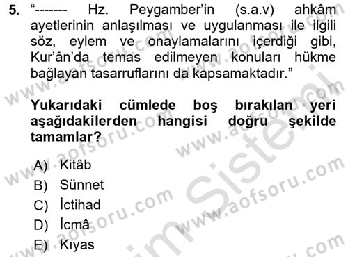 İslam Hukukuna Giriş Dersi 2024 - 2025 Yılı Yaz Okulu Sınav Soruları 5. Soru