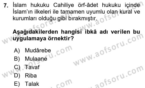 İslam Hukukuna Giriş Dersi 2024 - 2025 Yılı Yaz Okulu Sınav Soruları 7. Soru