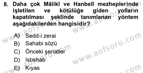 İslam Hukukuna Giriş Dersi 2024 - 2025 Yılı Yaz Okulu Sınav Soruları 8. Soru