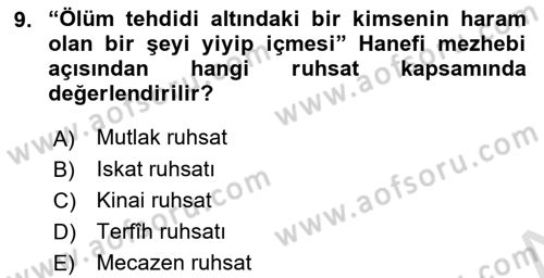 İslam Hukukuna Giriş Dersi 2024 - 2025 Yılı Yaz Okulu Sınav Soruları 9. Soru