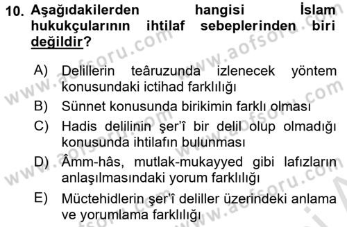 İslam Hukukuna Giriş Dersi 2025 - 2026 Yılı (Vize) Ara Sınav Soruları 10. Soru