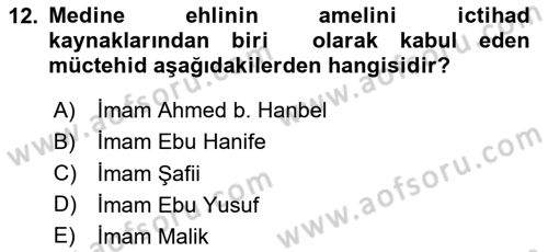 İslam Hukukuna Giriş Dersi 2025 - 2026 Yılı (Vize) Ara Sınav Soruları 12. Soru