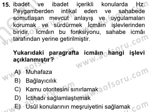 İslam Hukukuna Giriş Dersi 2025 - 2026 Yılı (Vize) Ara Sınav Soruları 15. Soru